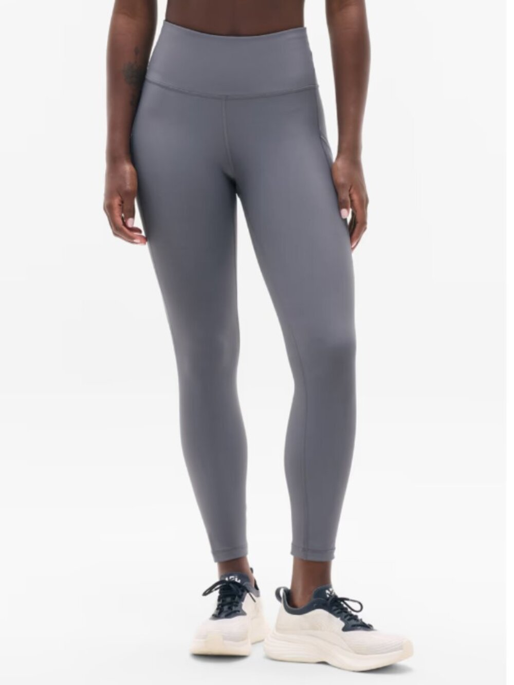 Athleta Interval Stash 7/8 Tight Leggings Size L Grey Pockets High Waist EUC